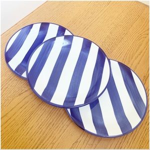 Striped Dessert Small Plates Blue White set of 3